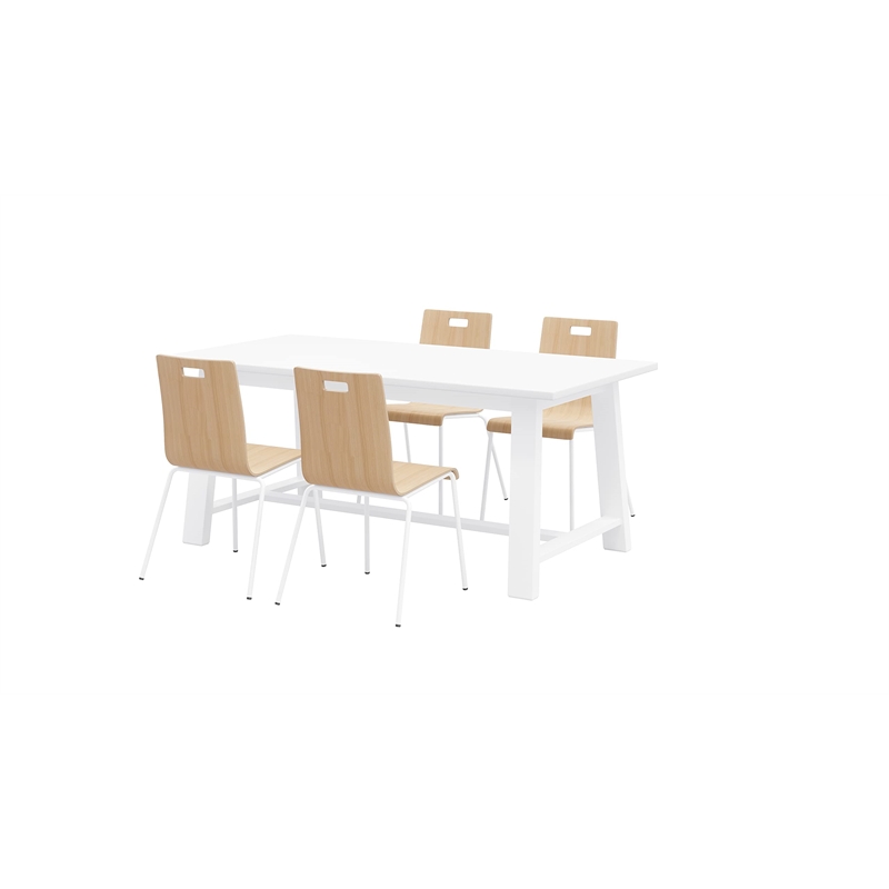Pemberly Row Contemporary Cafe Table and 4 Chairs Set in Natural/White