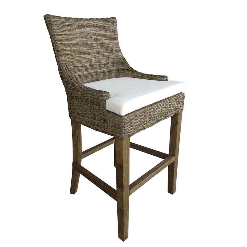 Pemberly Row Modern / Contemporary Wicker Barstool in Kubu Gray