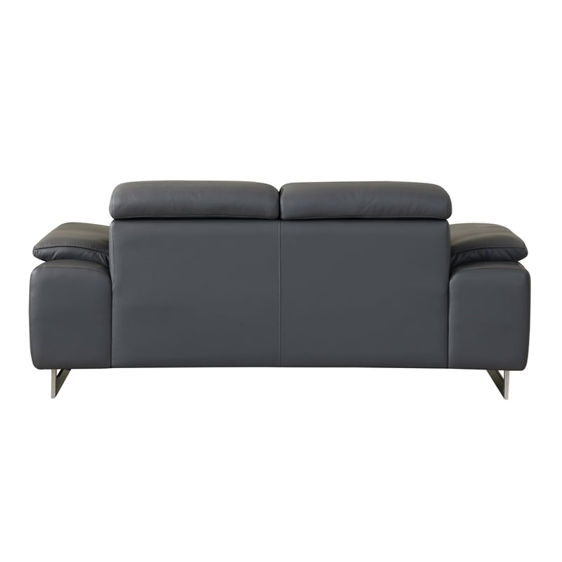 Pemberly Row Genuine Italian Leather Upholstered Sofa Set in Dark Gray