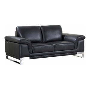 Pemberly Row Modern 73&quot Genuine Italian Leather Loveseat in Black