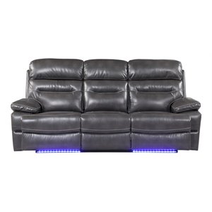 Pemberly Row Modern Faux Leather Power Reclining Sofa in Gray