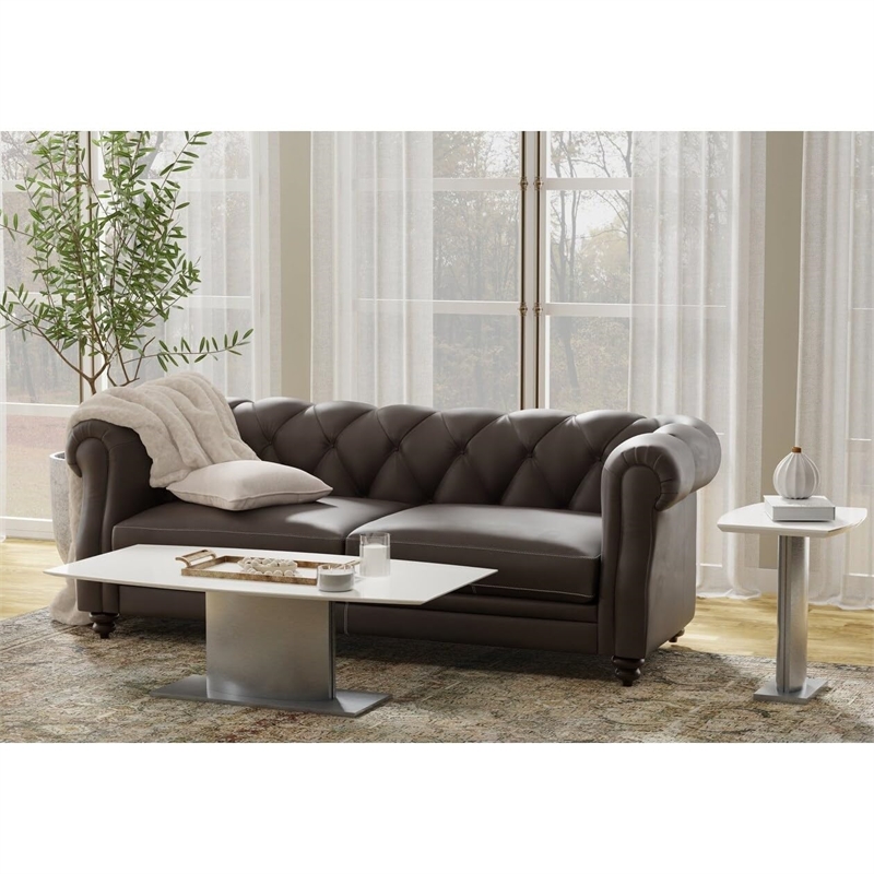 Pemberly Row Coffee Table with White Marble TOP and Stainless Steel Base