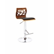 Pemberly Row Walnut Wood Bar Stool with Black Polyurethane Cushion