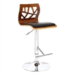 Pemberly Row Walnut Wood Bar Stool with Black Polyurethane Cushion