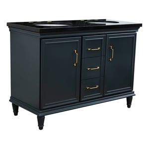 Pemberly Row 49&quot Double Wooden Vanity Dark Gray with Black Galaxy Oval Sink