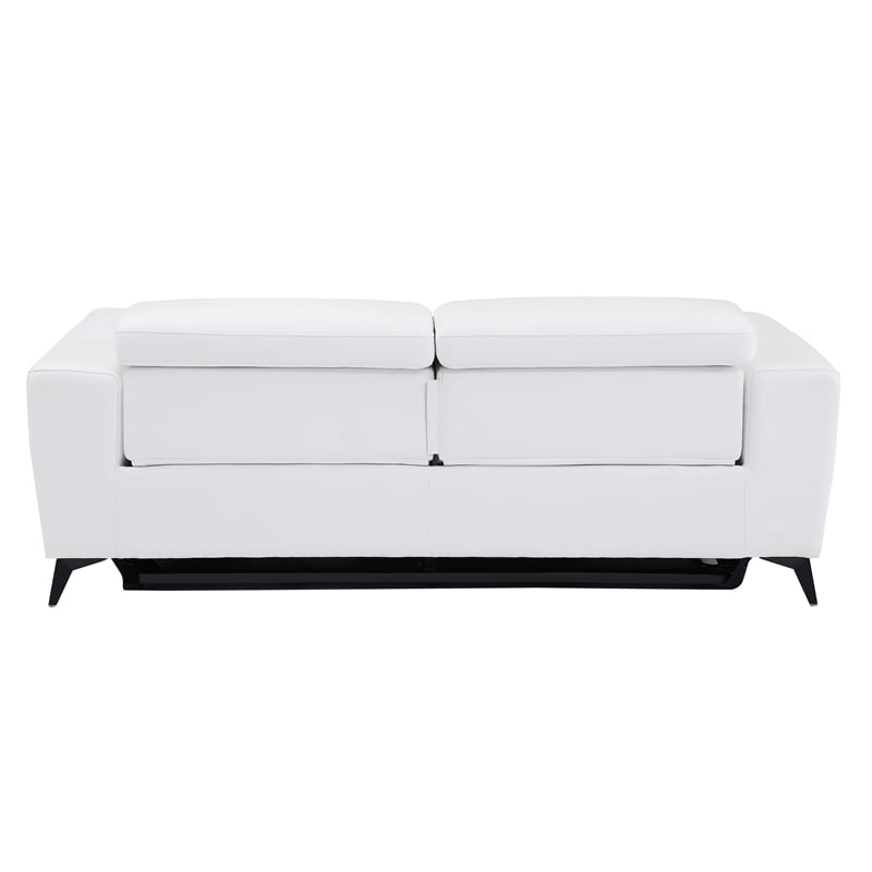 Pemberly Row Italian Leather Sofa with Power Recliner in White