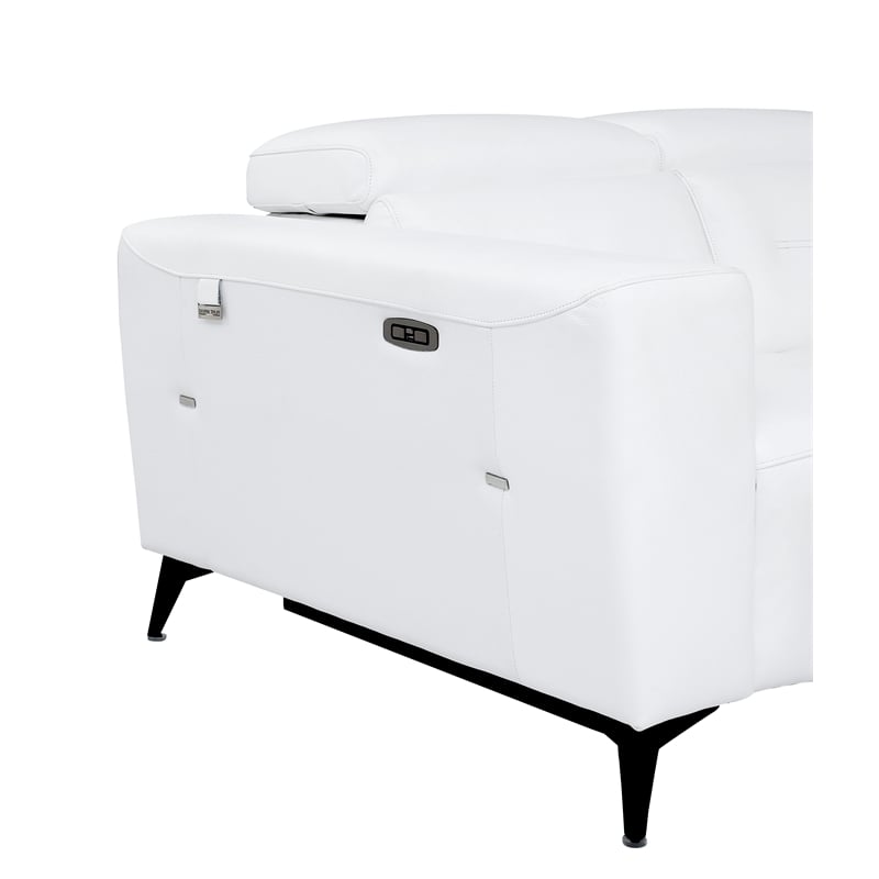 Pemberly Row Italian Leather Sofa with Power Recliner in White