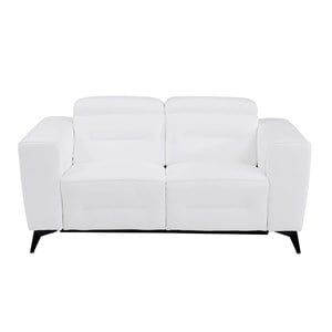 Pemberly Row Italian Leather Loveseat with Power Recliner in White