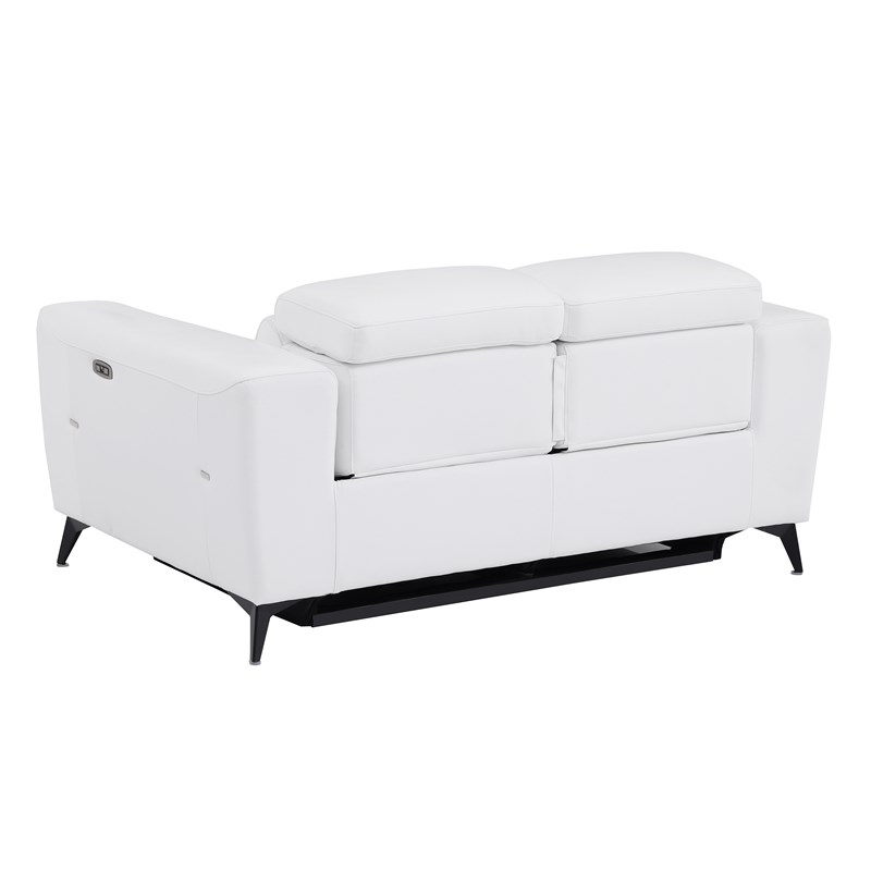 Pemberly Row Italian Leather Loveseat with Power Recliner in White