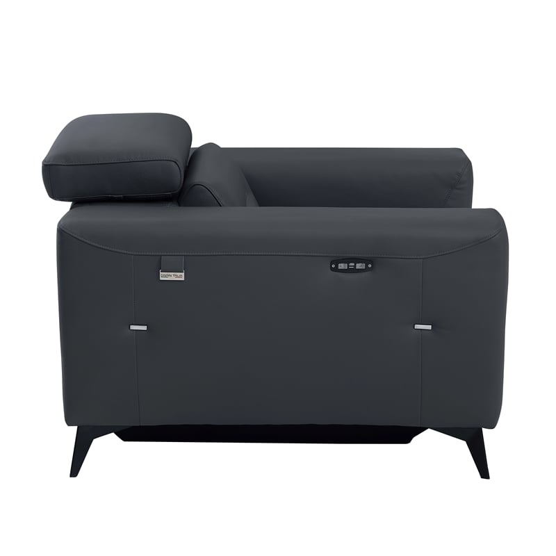 Pemberly Row Italian Leather Chair with Power Recliner in Dark Gray