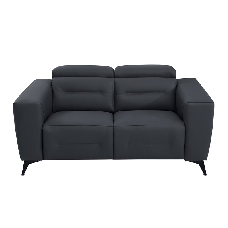 Pemberly Row Italian Leather Sofa Set with Power Recliner in Dark Gray