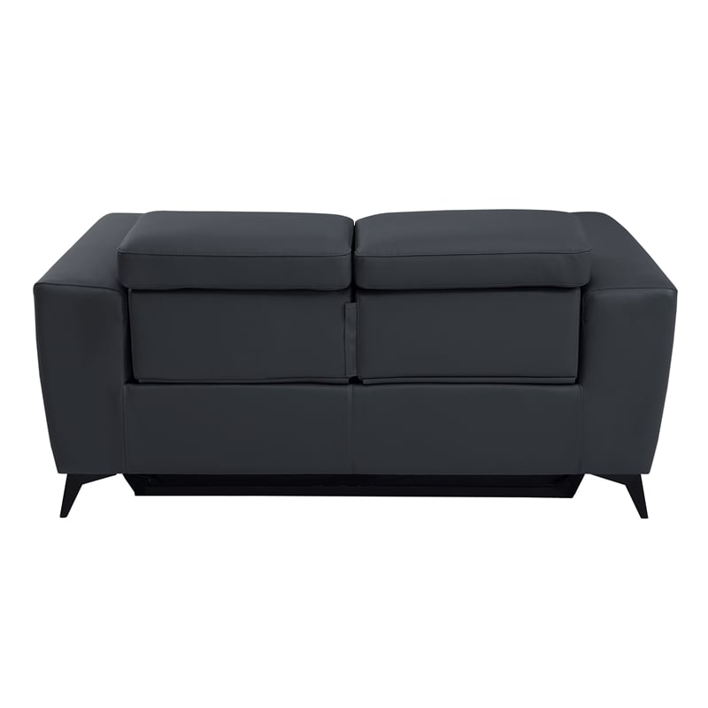 Pemberly Row Italian Leather Sofa Set with Power Recliner in Dark Gray