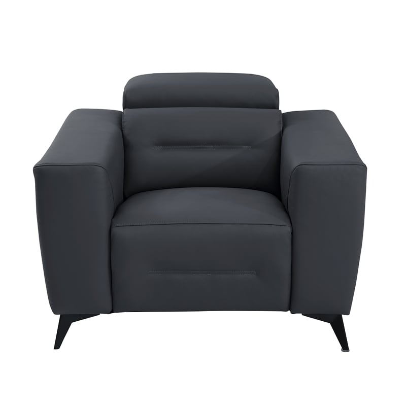 Pemberly Row Italian Leather Sofa Set with Power Recliner in Dark Gray