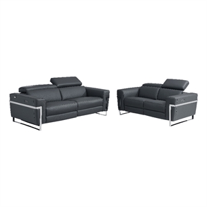 Pemberly Row Italian Sofa and Loveseat with Power Recliner in Dark Gray