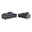 Pemberly Row Italian Sofa and Loveseat with Power Recliner in Dark Gray