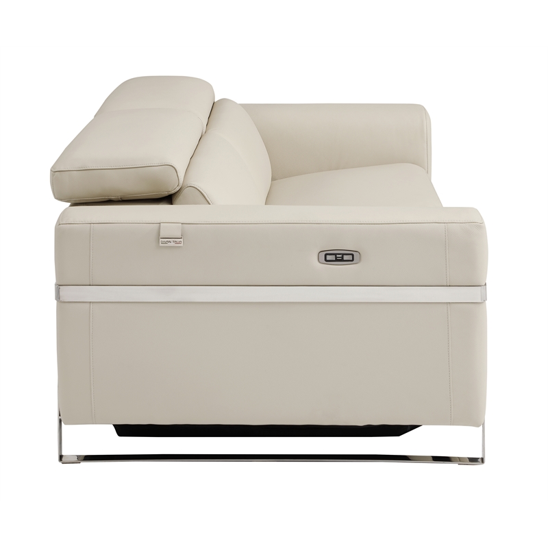 Pemberly Row Italian Sofa and Loveseat with Power Recliner in Beige