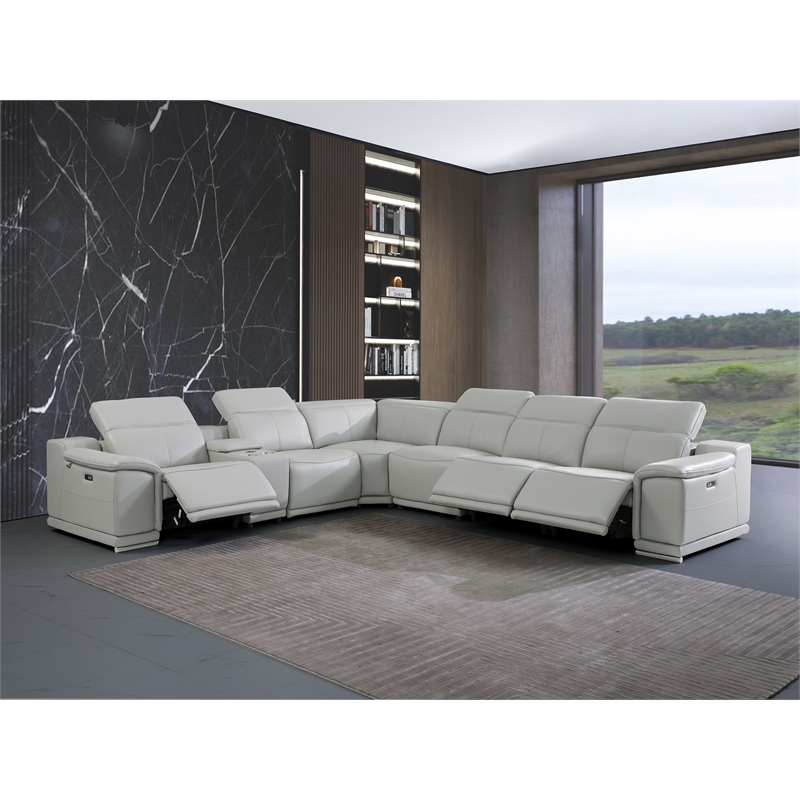 Pemberly Row 7-Piece 1 Console 3-Power Reclining Italian Leather Sectional