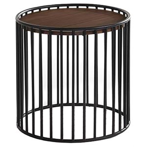Pemberly Row Round Modern Metal & Veneer End Table in Walnut/Black