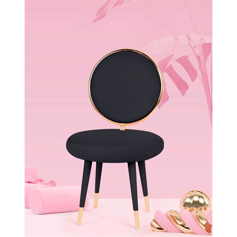 Pemberly Row Velvet & Metal Upholstered Accent Chair in Black (Set of 2)
