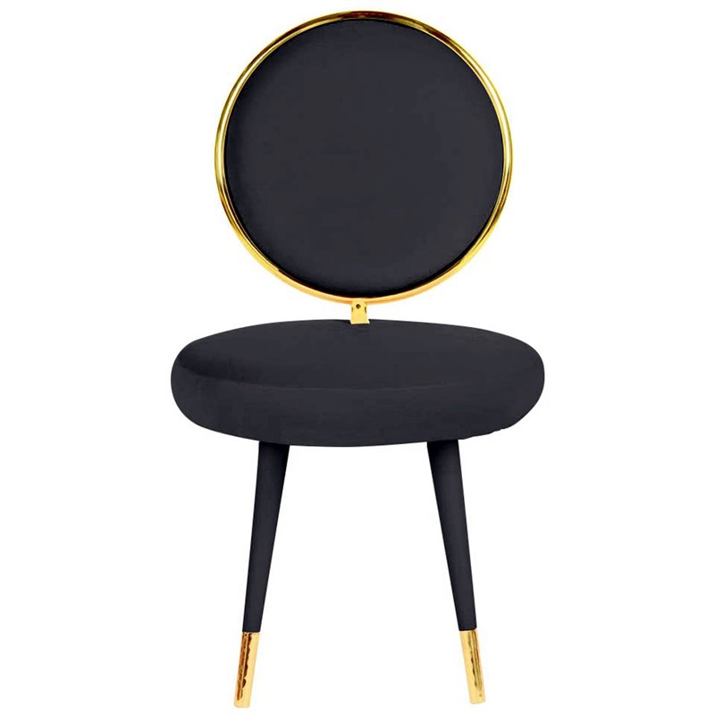 Pemberly Row Velvet & Metal Upholstered Accent Chair in Black (Set of 2)
