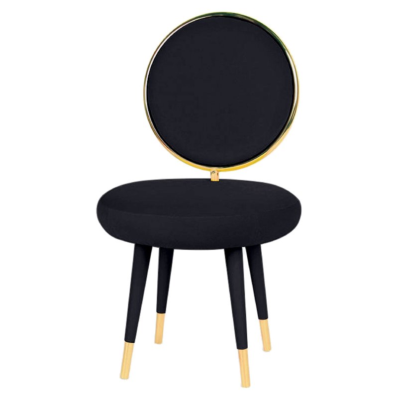 Pemberly Row Velvet & Metal Upholstered Accent Chair in Black (Set of 2)