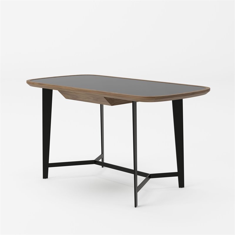 Pemberly Row 1-Drawer Modern Metal & Veneer Desk in Walnut/Black