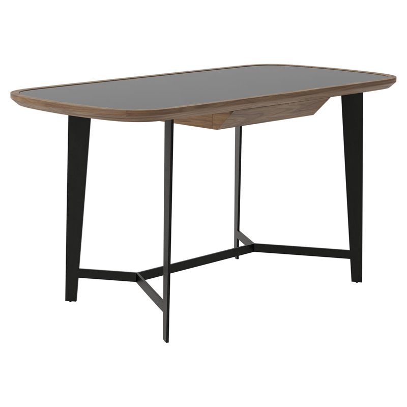 Pemberly Row 1-Drawer Modern Metal & Veneer Desk in Walnut/Black