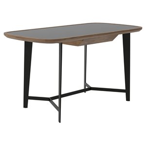 Pemberly Row 1-Drawer Modern Metal & Veneer Desk in Walnut/Black