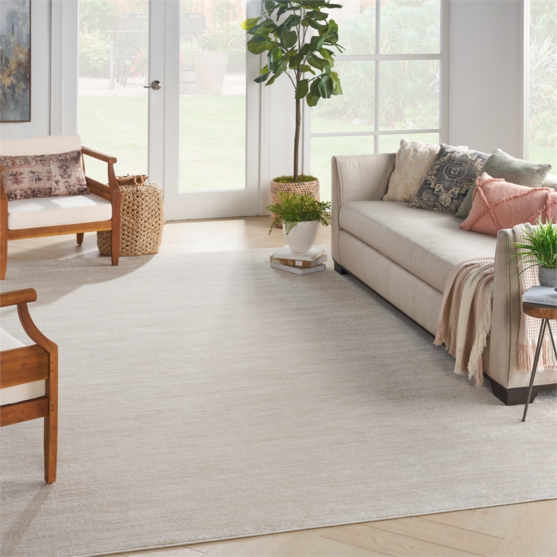 Pemberly Row 12' x 15' Ivory Beige Fabric Outdoor Area Rug (12' x 15')