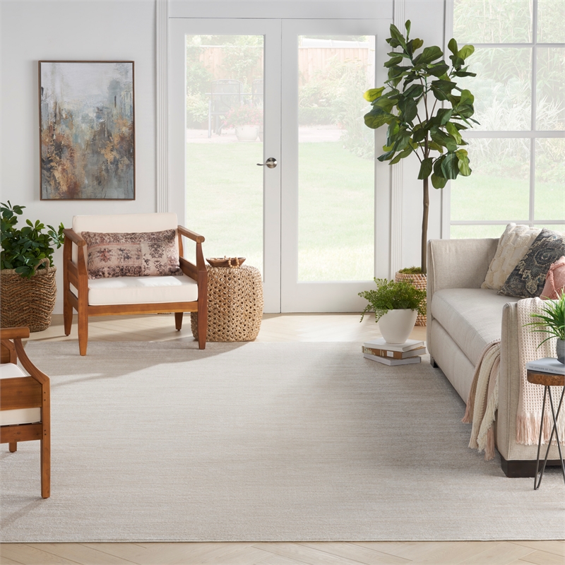Pemberly Row 12' x 15' Ivory Beige Fabric Outdoor Area Rug (12' x 15')