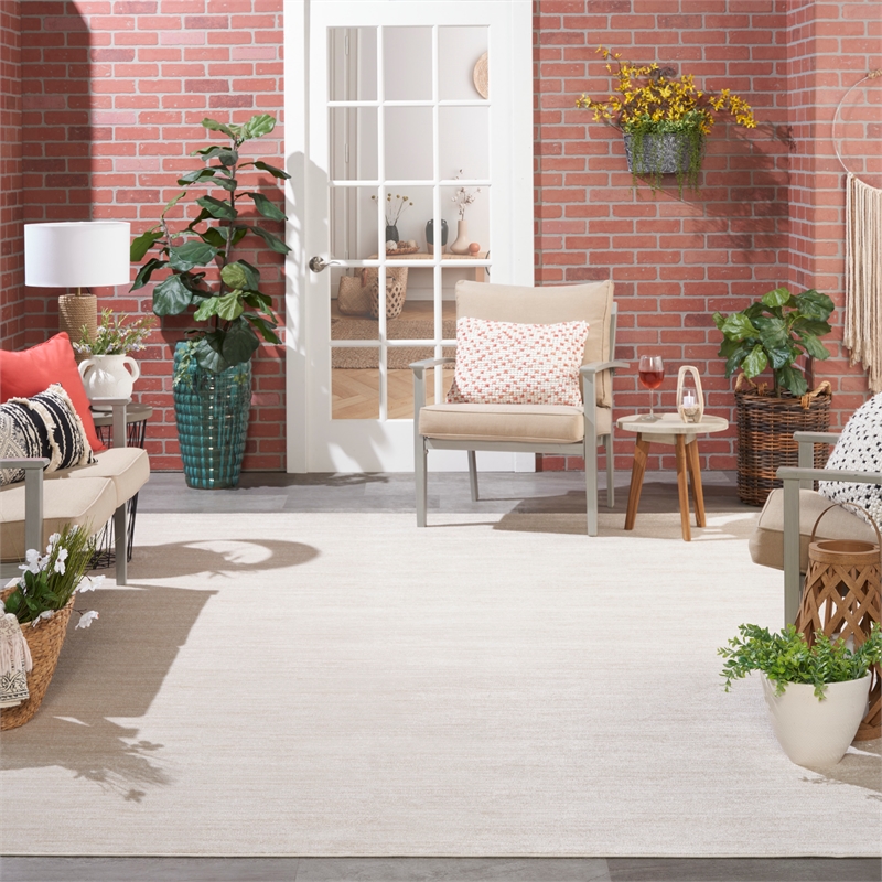 Pemberly Row 12' x 15' Ivory Beige Fabric Outdoor Area Rug (12' x 15')