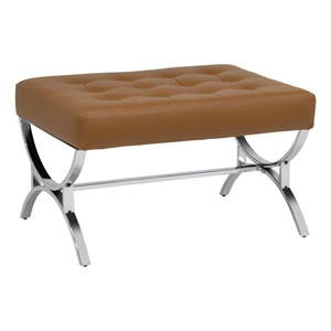 Pemberly Row Ottoman Blended Leather / Chrome Metal Frame / Caramel