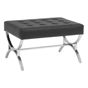 Pemberly Row Ottoman Blended Leather / Chrome Metal Frame / Black