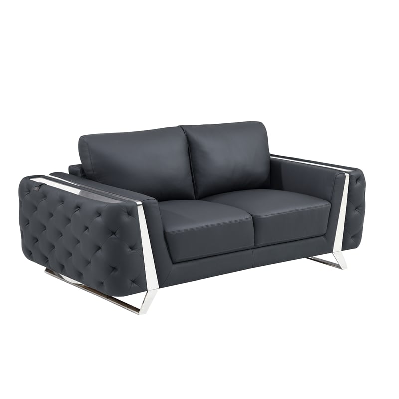 Pemberly Row Modern Genuine Italian Leather Upholstered Sofa and Loveseat