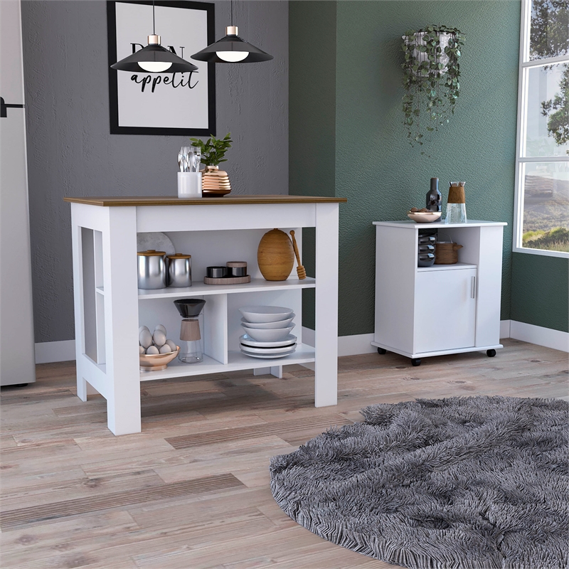 Pemberly Row 2 Piece Kitchen Set Kicthen Island and Kitchen Cart in Multi-color