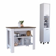Pemberly Row 2 Piece Kitchen Set Kitchen Island & Kitchen Pantry in Multi-color