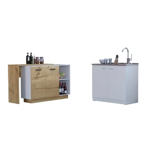 Pemberly Row 2Pc Kitchen Set Kitchen Island & Utility Sink Cabinet - Multi-color
