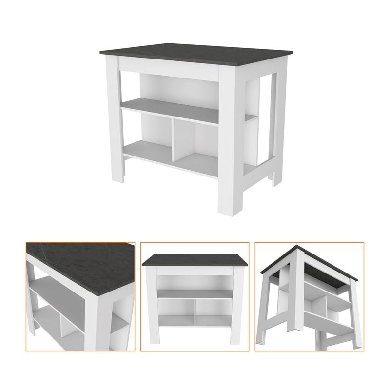 Pemberly Row 2Pc Kitchen Set Kitchen Island & Utility Sink Cabinet White Onyx