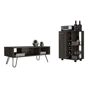 Pemberly Row 2 Piece Living Room Set in Brown Engineered Wood