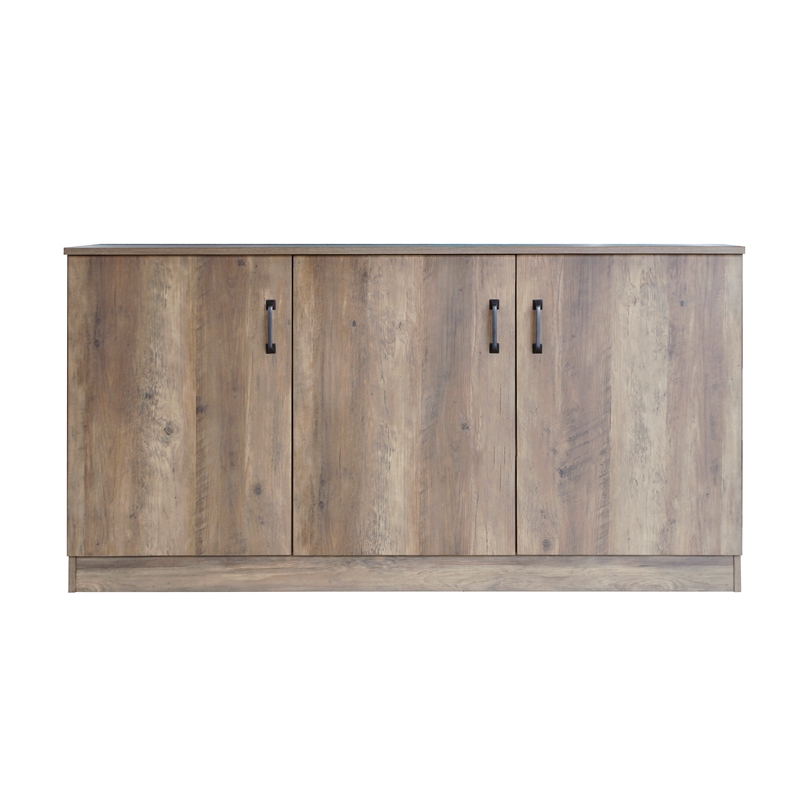 Pemberly Row Contemporary 3-Door Credenza Storage Cabinet in Rustic Oak