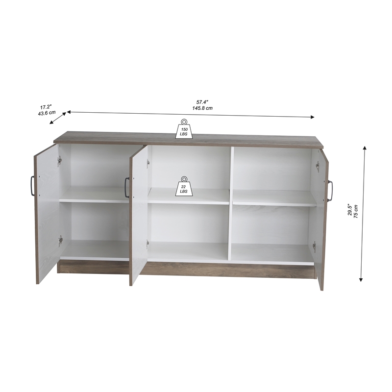 Pemberly Row Contemporary 3-Door Credenza Storage Cabinet in Rustic Oak