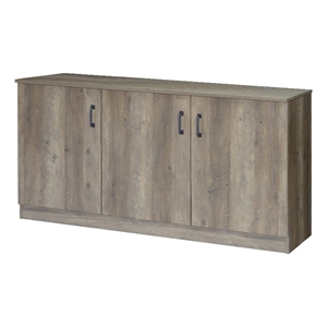 Pemberly Row Contemporary 3-Door Credenza Storage Cabinet in Rustic Oak