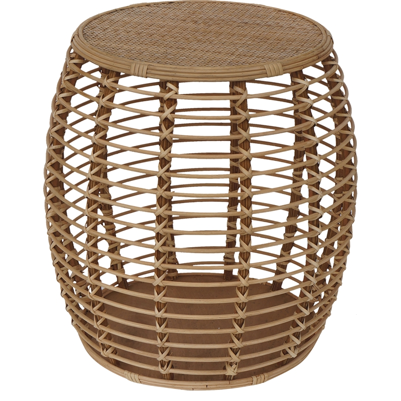 Pemberly Row Transitional Rattan End Table in Natural/Espresso