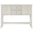 Pemberly Row Antiqued Carved Transitional Wood Console Table in White