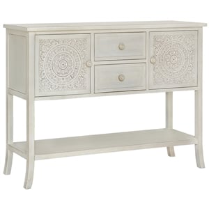Pemberly Row Antiqued Carved Transitional Wood Console Table in White