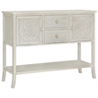 Pemberly Row Antiqued Carved Transitional Wood Console Table in White