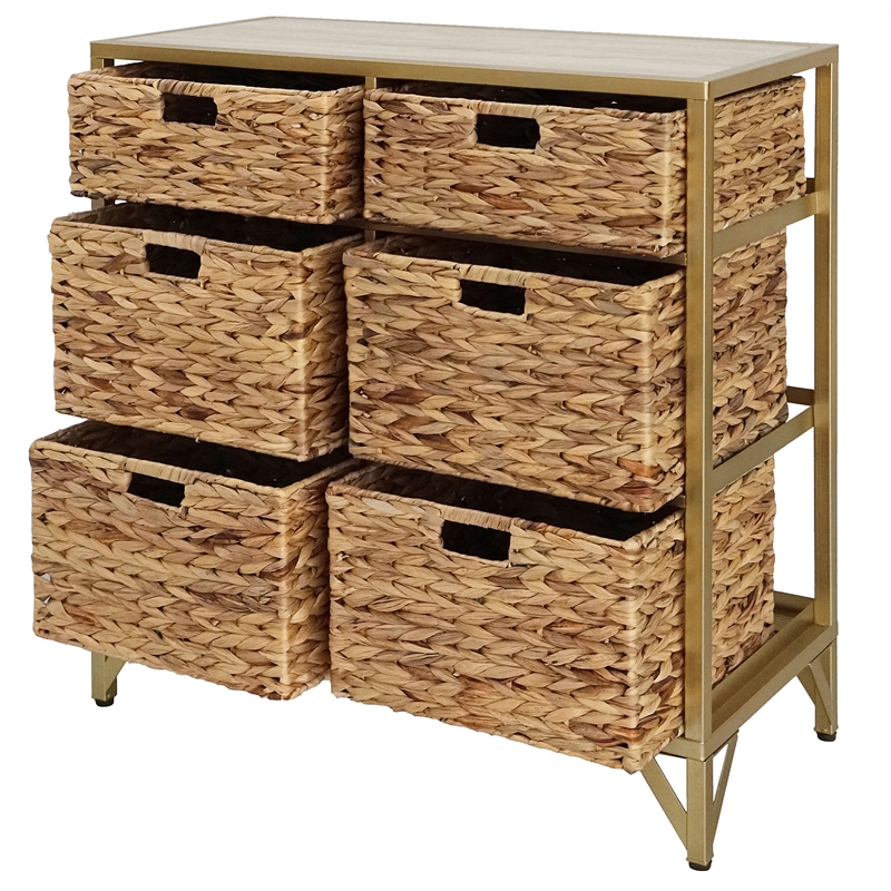 Pemberly Row Modern Transitional 6-Drawer Metal Cabinet in Natural