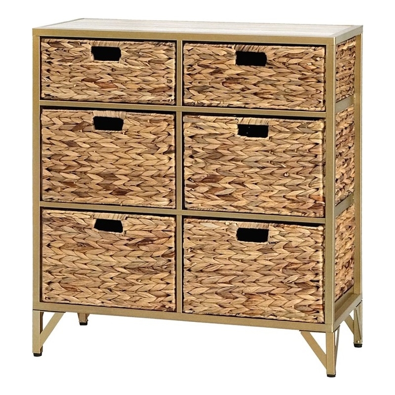 Pemberly Row Modern Transitional 6-Drawer Metal Cabinet in Natural