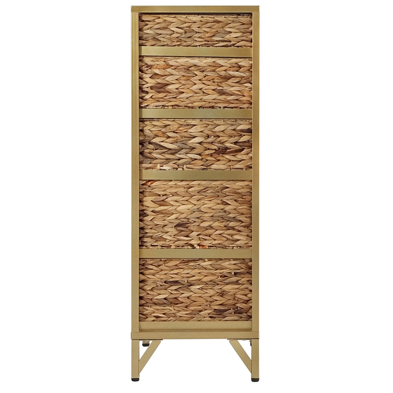 Pemberly Row 5-Drawer Transitional Metal/Wood Tower in Natural