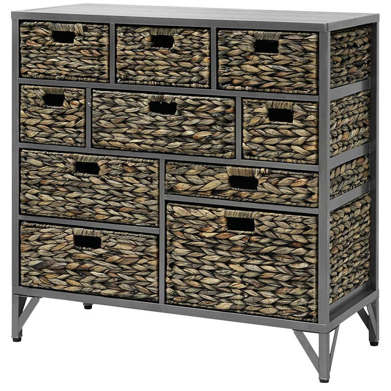 Pemberly Row 10-Drawer Transitional Metal/Wood Cabinet in Gray
